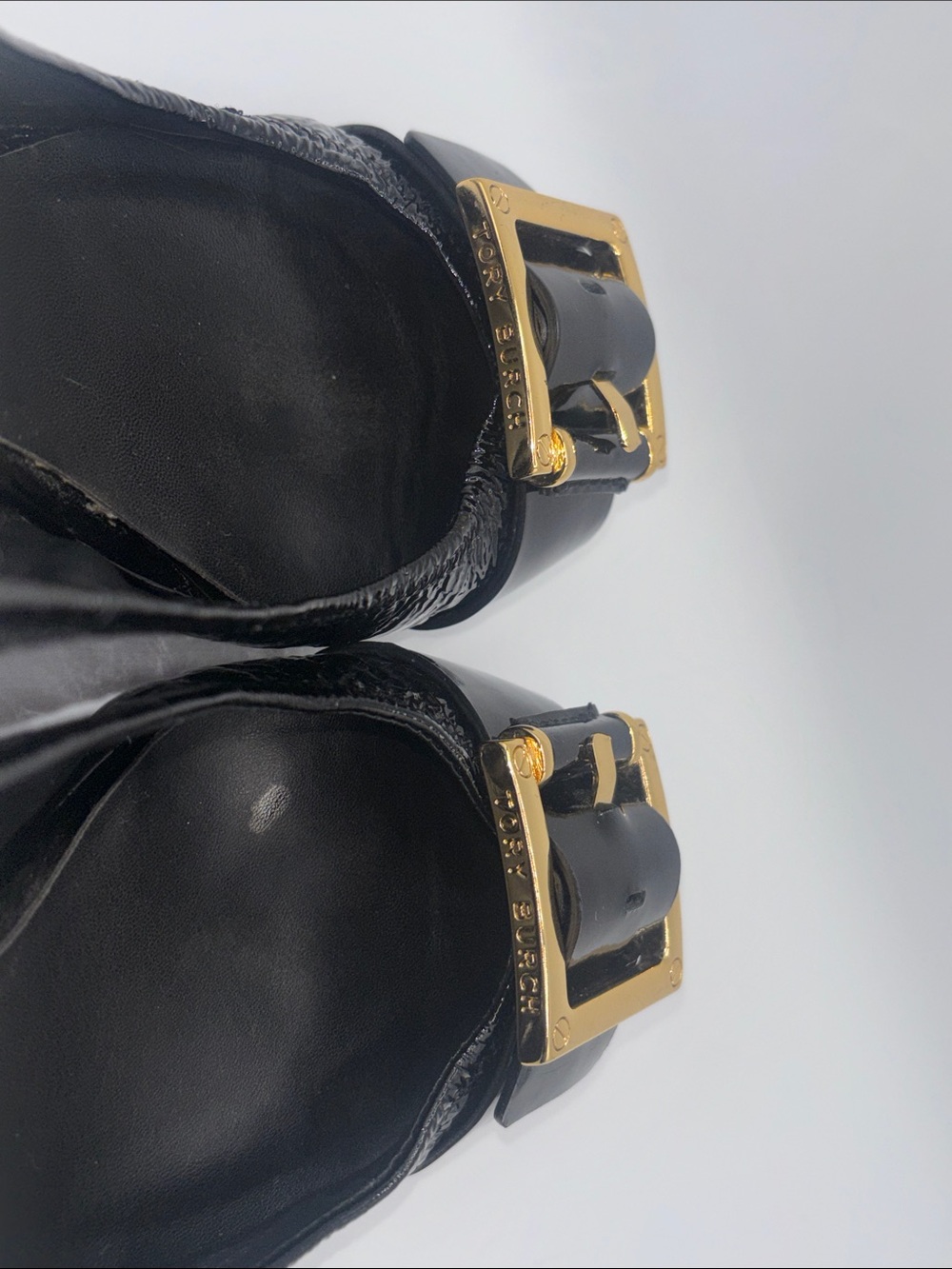 Tory Burch Black Patent Leather Pumps with Gold Buckle - Picture 5 of 10